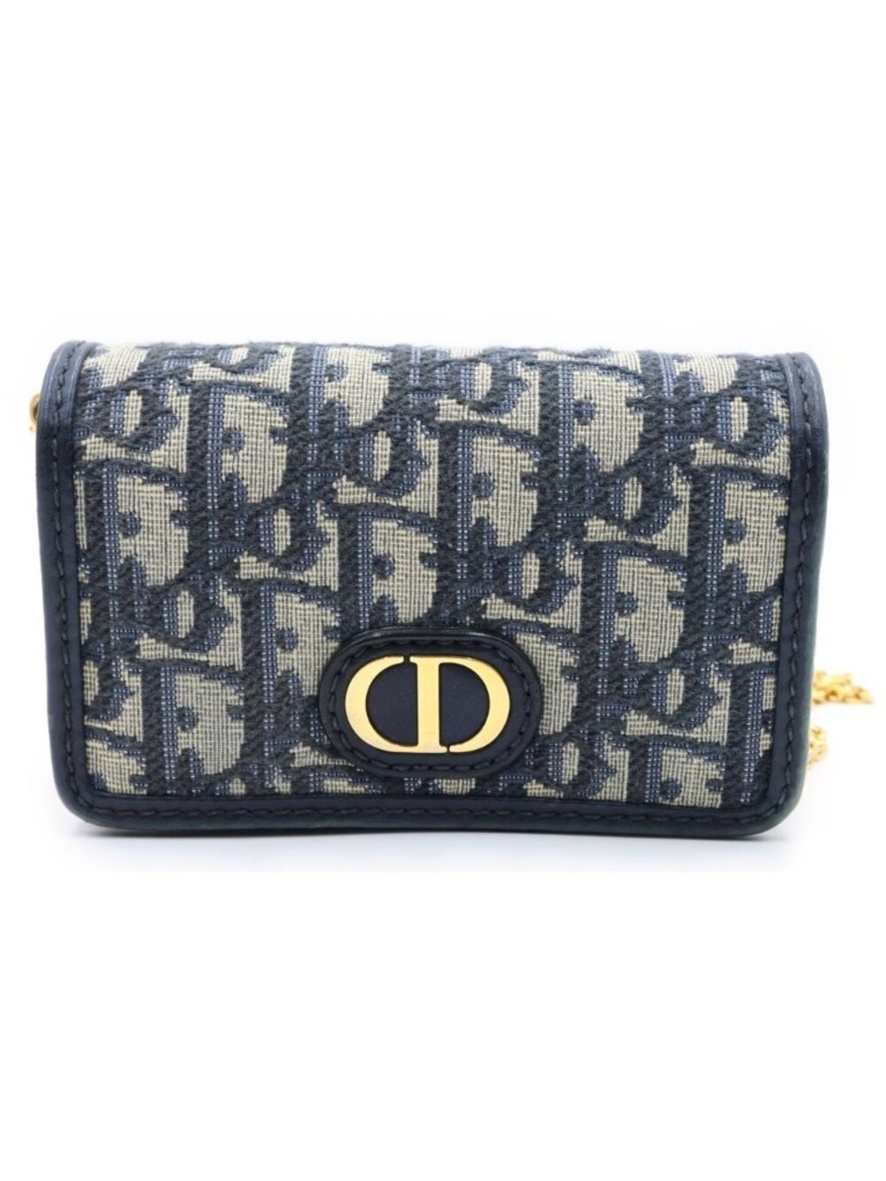 Dior Oblique Montaigne Nano Chain Mini Shoulder Bag Navy Leather Canvas Gold